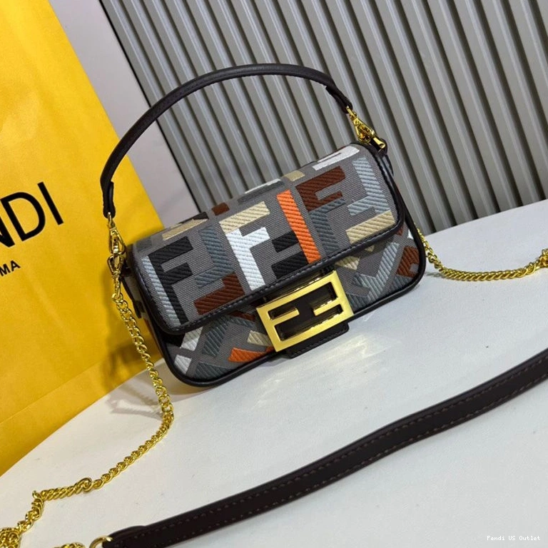 Affordable HOT Canvas Bag Grey FF In Baguette Multi Motif Mini Fendi 0807